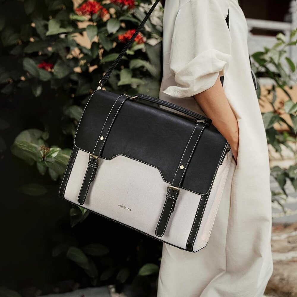 Laptop Bag 15.6 inch Canvas Messenger Bag for Women Professional Work Bag Should - Picture 4 of 6
